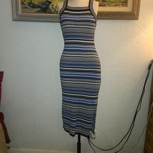 White House Black Market Striped Midi Dress in Blue and Black